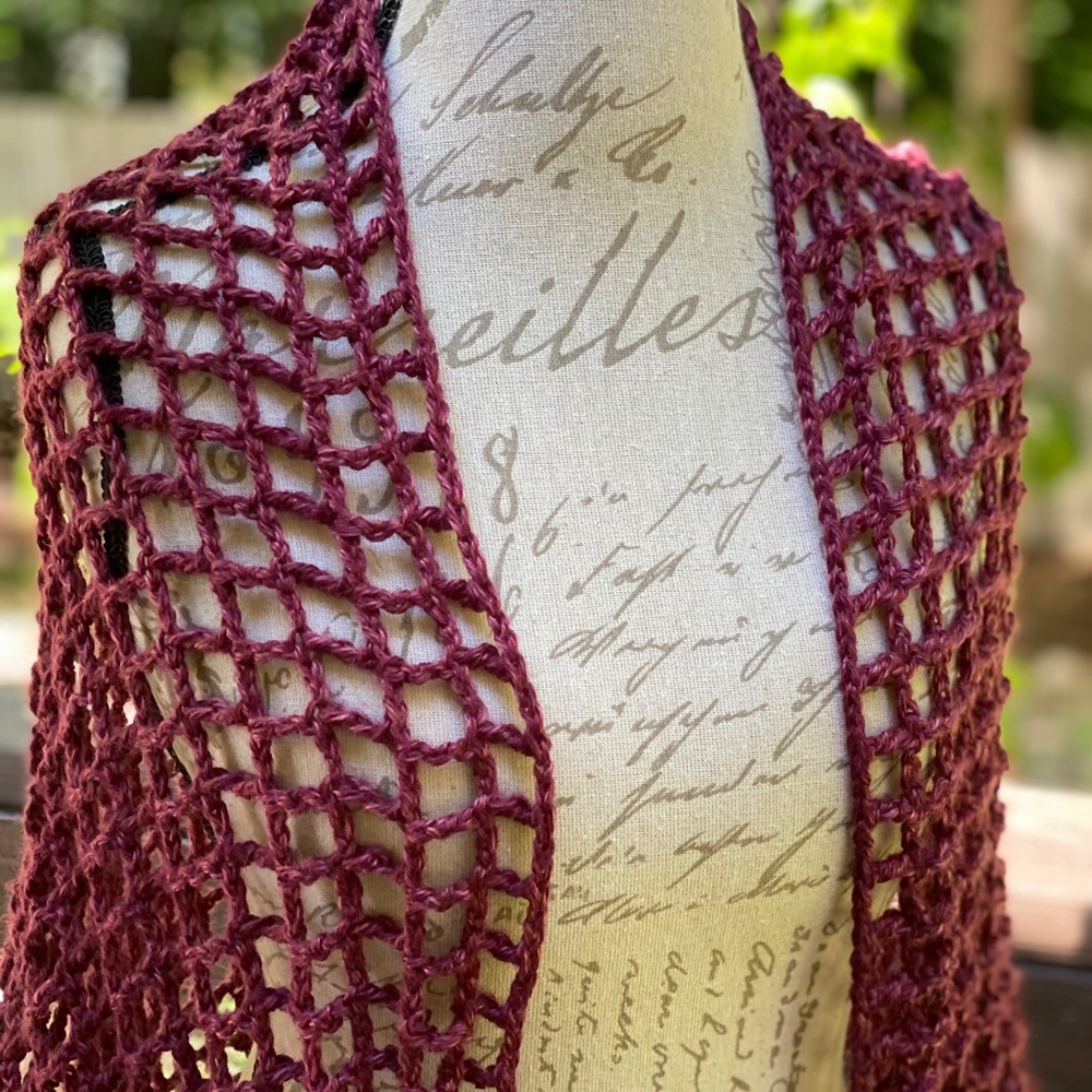 Bohemian style burgundy shawl/scarf - Picture 4 of 8